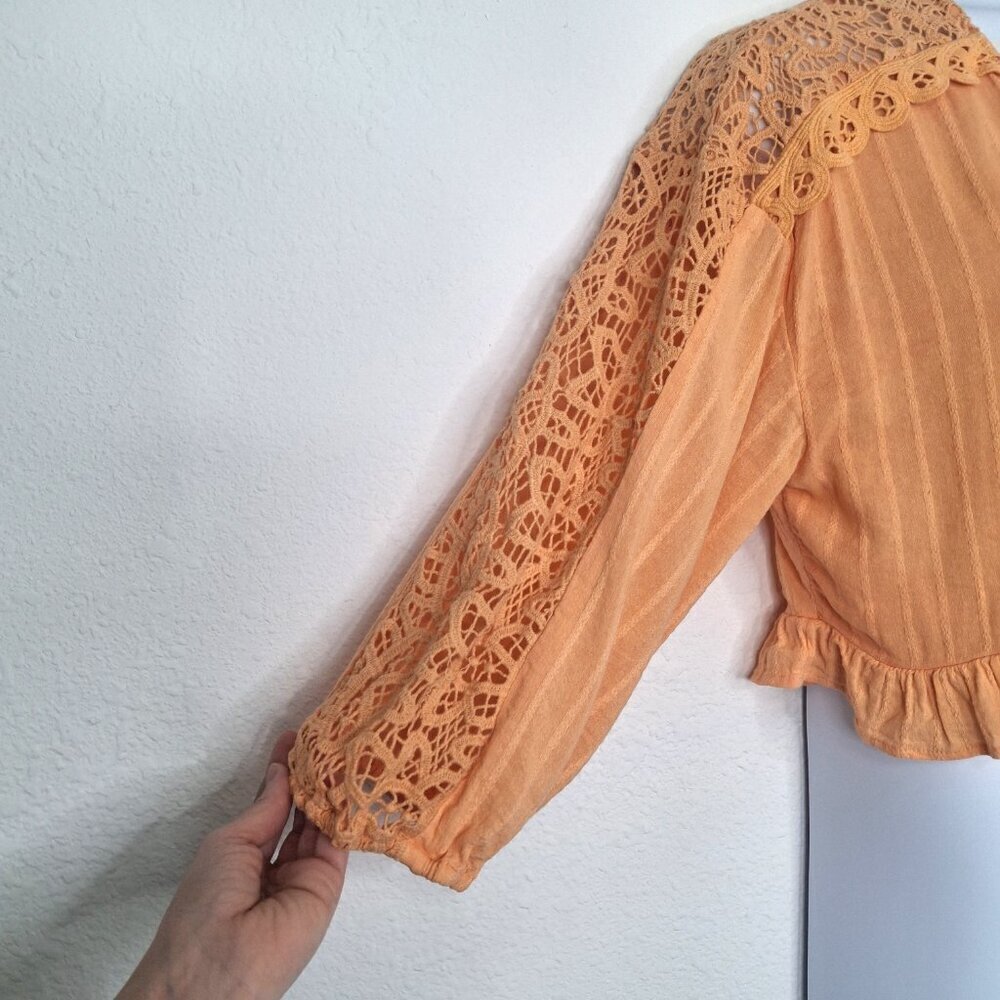 American Eagle Crochet Bolero Top Sz L Relaxed Cover Up Boho Cottagecore - Picture 5 of 16
